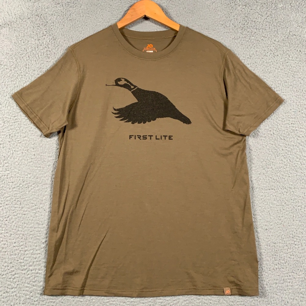 First Lite Merino Blend Wick Aerowool Tech T-Shirt Mens Large Brown Short Sleeve